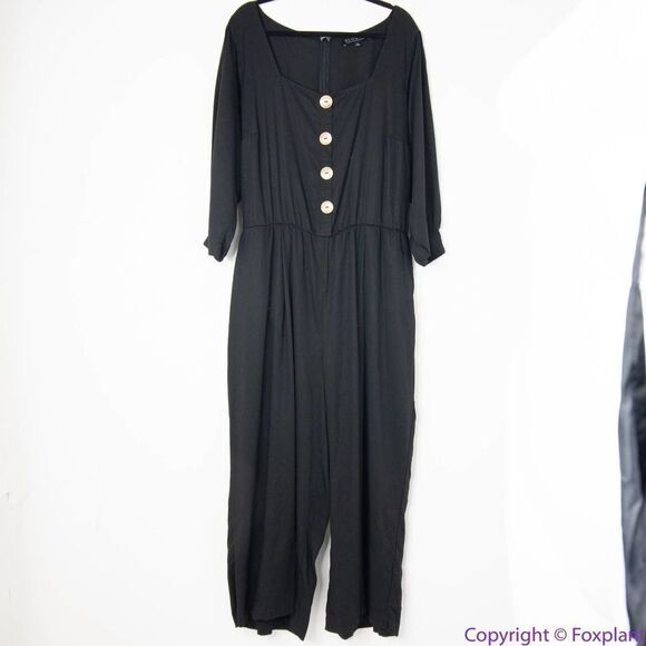 NEW Eloquii black Cropped Jumpsuit with Button Front, 20 - Picture 3 of 16